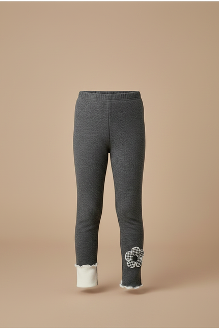 Pantalon Gris Côtelé Chaud Fille Hiver Fleur - Cordé - vue 3