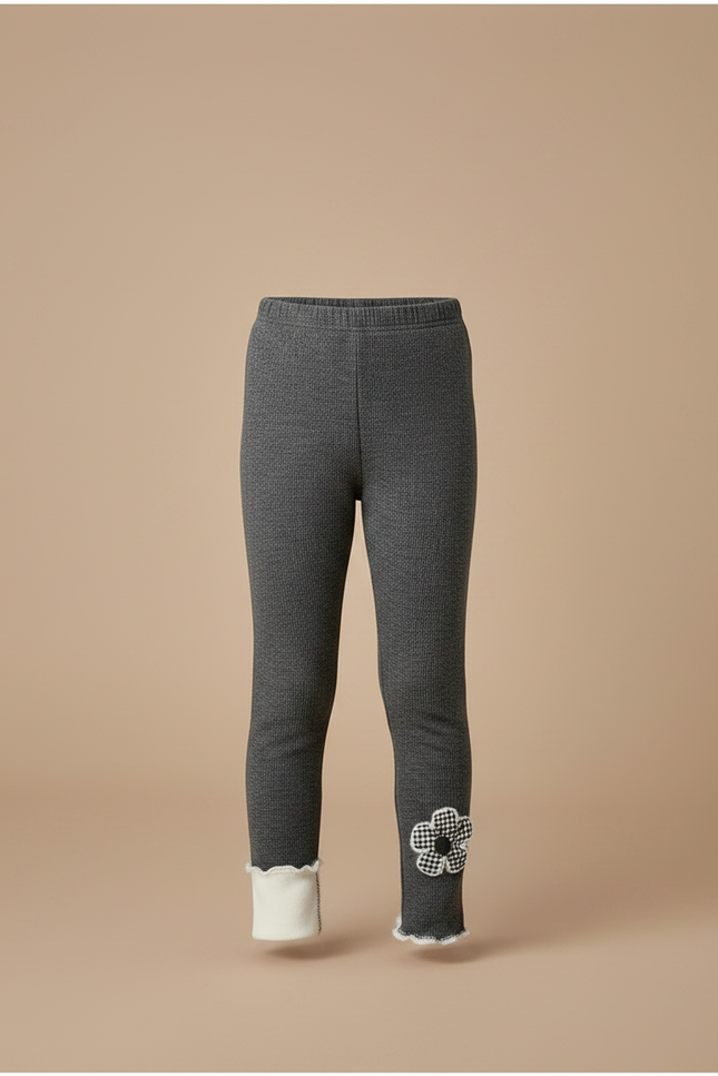 Pantalon Gris Côtelé Chaud Fille Hiver Fleur - Cordé - vue 3