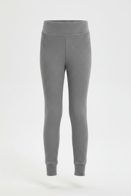 Pantalon Gris Côtelé Fille Extensible Doux Confortable - Maille - vue 3