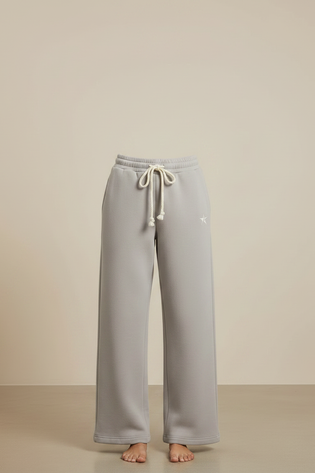 Pantalon Gris Ample Décontracté Molletonné Cordon Brodé Femme - vue 3