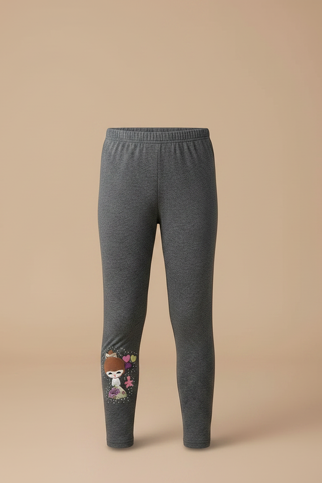 Pantalon Gris Enfant Slim Motif Dessin Animé Fille - Maille - vue 3