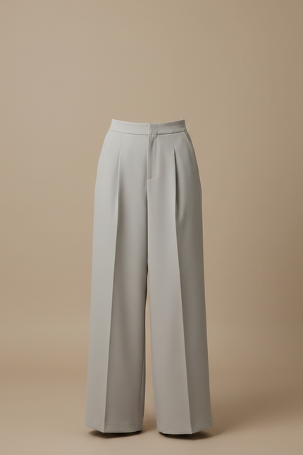Pantalon Gris Plissé Taille Haute Ample Élégant Femme - Polyester - vue 3