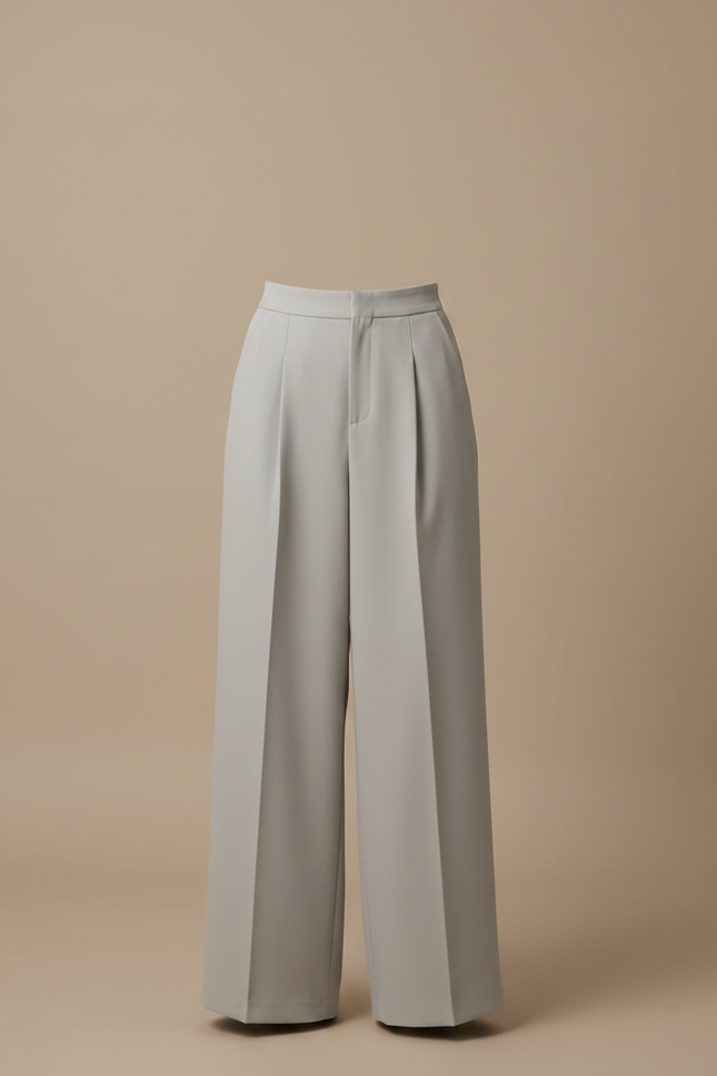 Pantalon Gris Plissé Taille Haute Ample Élégant Femme - Polyester - vue 3