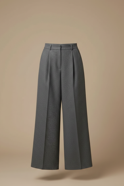 Pantalon Gris Laine Large Plissé Élégant Femme - vue 3
