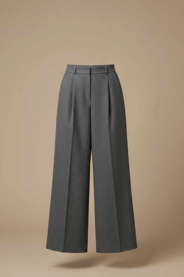 Pantalon Gris Laine Large Plissé Élégant Femme - vue 3