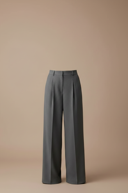 Pantalon Gris Droit Ample Plissé Élégant Femme - Gabardine - vue 3