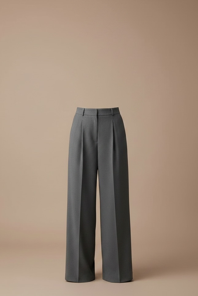 Pantalon Gris Droit Ample Plissé Élégant Femme - Gabardine - vue 3