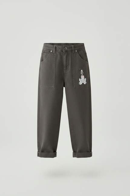 Pantalon Gris Toile Coton Ample Brodé Enfant - vue 3