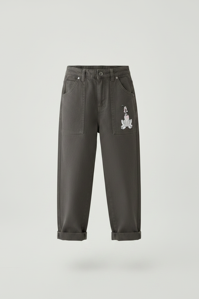 Pantalon Gris Toile Coton Ample Brodé Enfant - vue 3