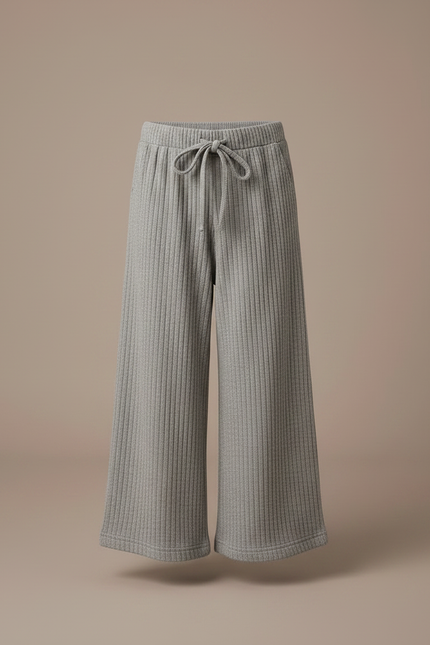 Pantalon Gris Côtelé Large Décontracté Enfant - Maille - vue 3