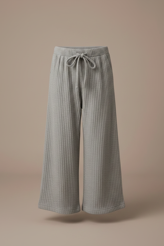 Pantalon Gris Côtelé Large Décontracté Enfant - Maille - vue 3