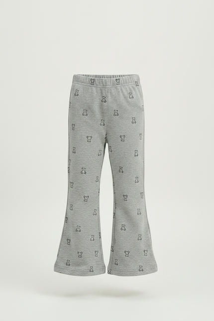 Pantalon Gris Évasé Imprimé Ours Confortable Fille - Molleton - vue 3