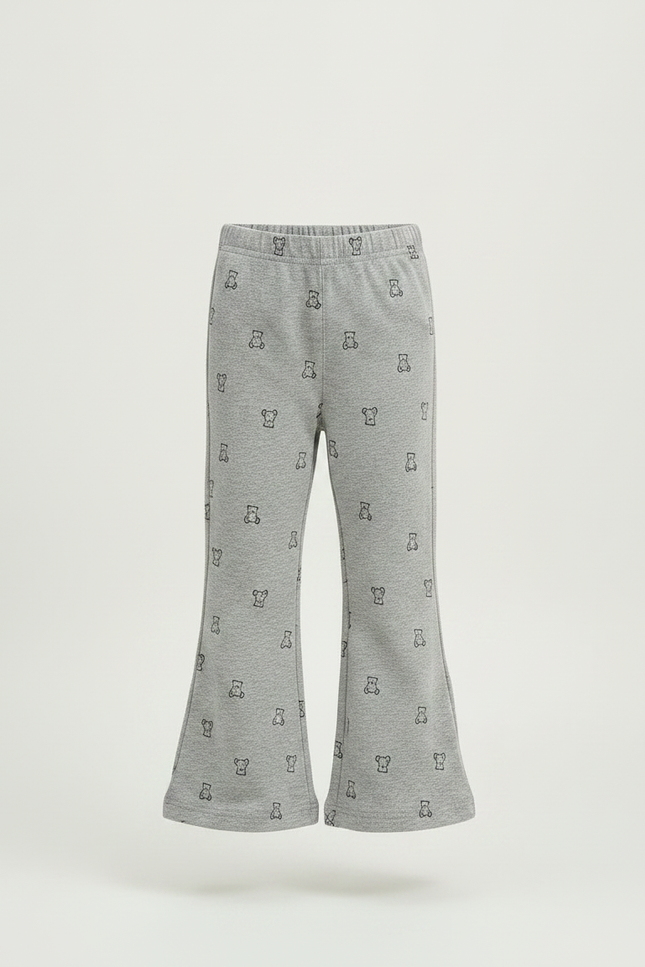 Pantalon Gris Évasé Imprimé Ours Confortable Fille - Molleton - vue 3