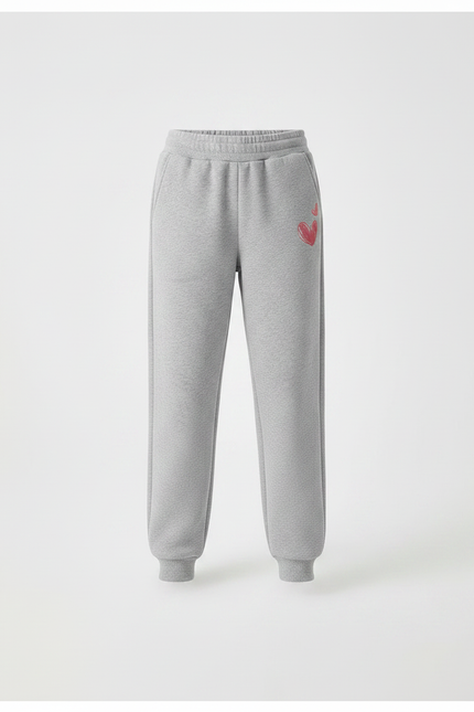Pantalon Gris Molletonné Cœur Décontracté Enfant - vue 3