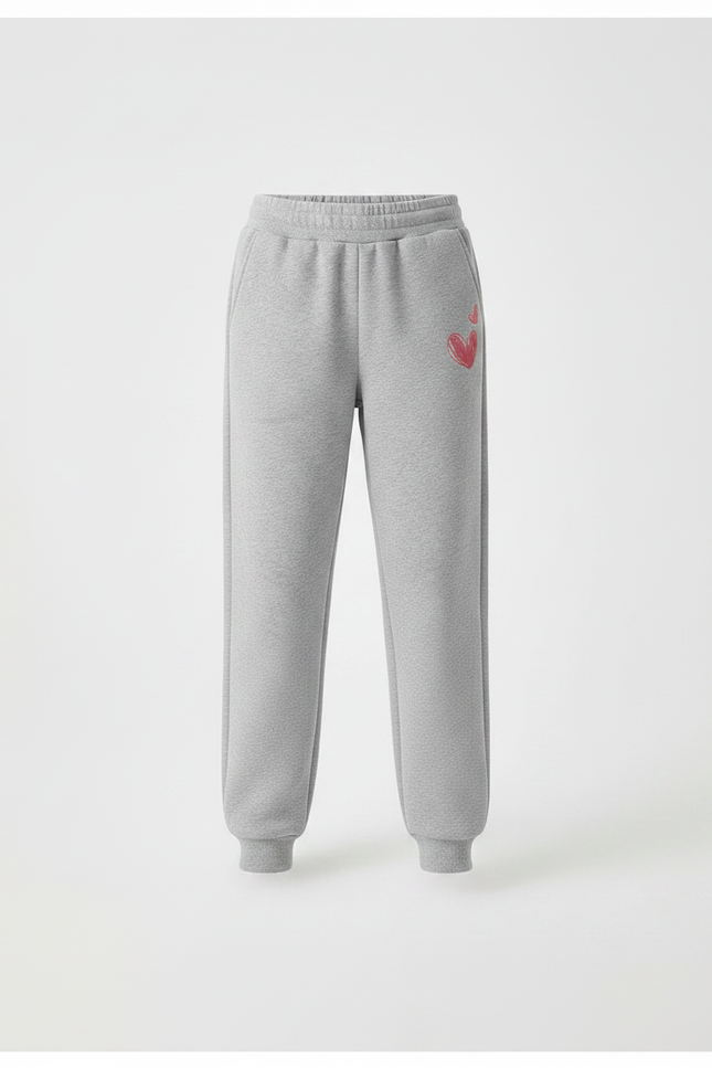 Pantalon Gris Molletonné Cœur Décontracté Enfant - vue 3