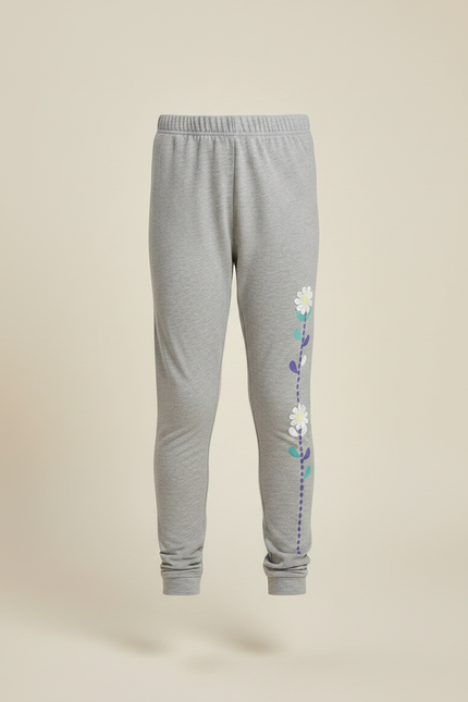 Pantalon Gris Coton Imprimé Fleurs Skinny Fille - Molleton - vue 3