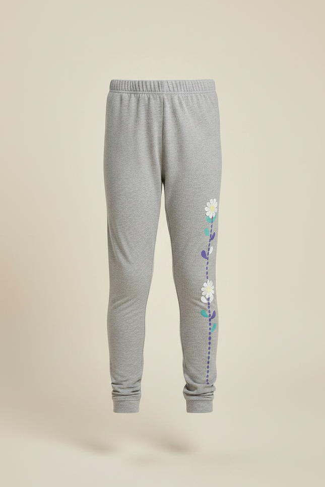 Pantalon Gris Coton Imprimé Fleurs Skinny Fille - Molleton - vue 3