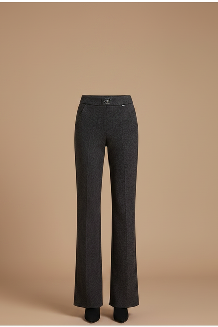 Pantalon Gris Évasé Laine Taille Haute Femme - vue 3