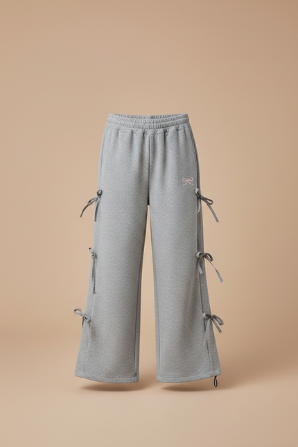 Pantalon Gris Ample Coton Sportif Nœuds Latéraux - Molleton - vue 3
