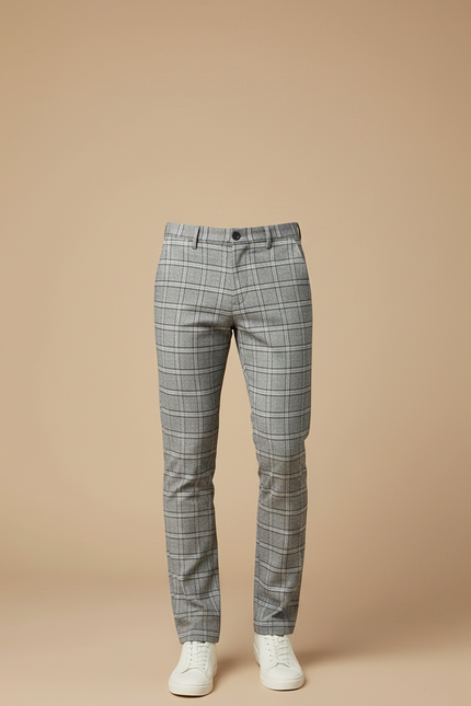 Pantalon Gris À Carreaux Slim Stretch Élégant - Polyester - vue 3