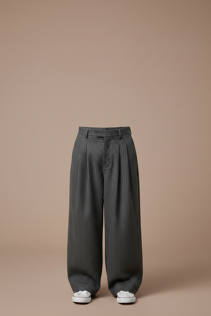 Pantalon Gris Rayé Ample Décontracté Enfant Garçon - Laine - vue 3