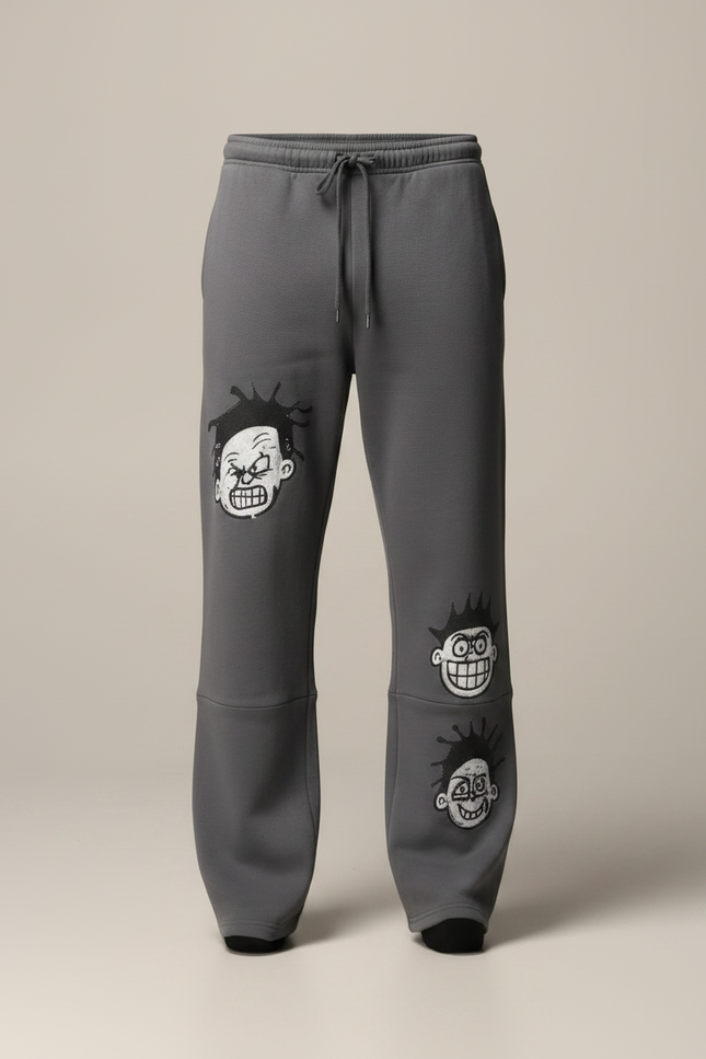 Pantalon Gris Molletonné Ample Décontracté Imprimé - vue 3