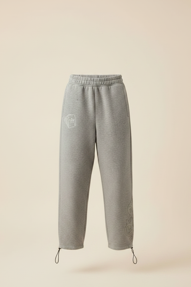 Pantalon Gris Molletonné Ample Décontracté Brodé Cordon - vue 3