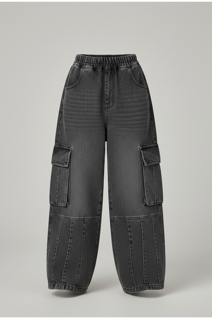 Pantalon Gris Cargo Ample Denim Enfant Décontracté - Jean - vue 3