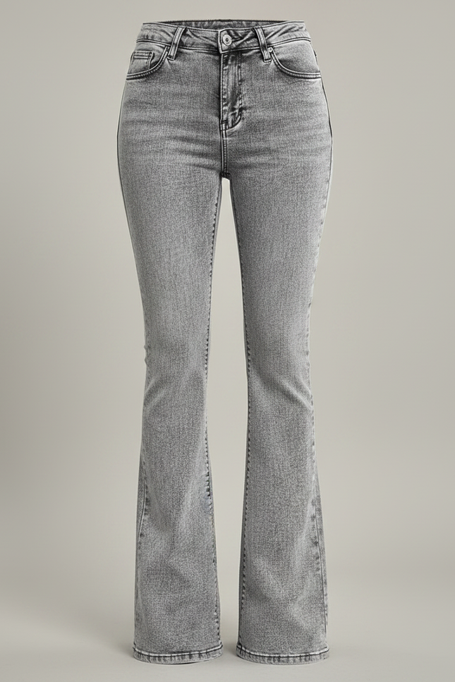 Pantalon Gris Jean Évasé Taille Haute Délavé - vue 3