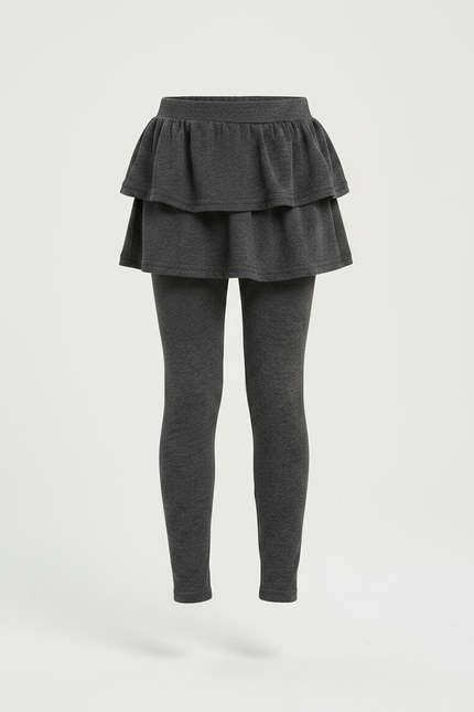 Pantalon Gris Jupe-Legging Fille Coton Confortable - Molleton - vue 3