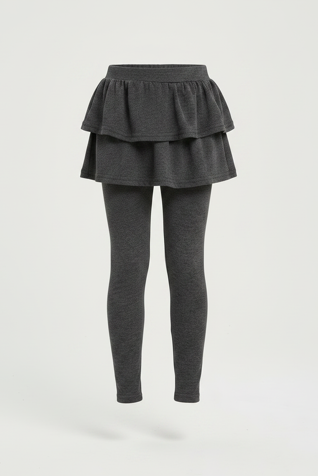 Pantalon Gris Jupe-Legging Fille Coton Confortable - Molleton - vue 3