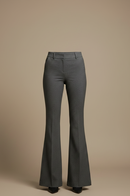 Pantalon Gris Évasé Chic Élégant Bureau Femme - Laine - vue 3