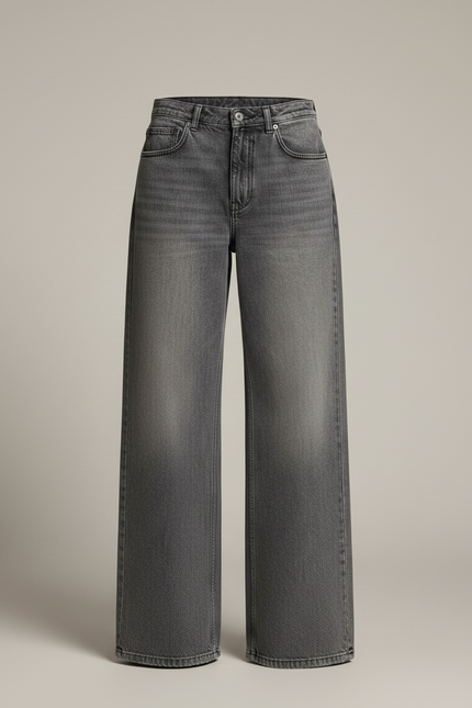 Pantalon Gris Large Délavé Taille Haute Ample Y2K - Jean - vue 3