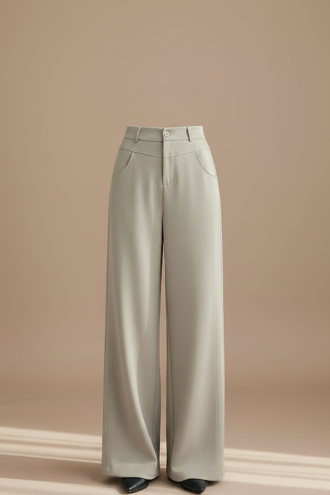 Pantalon Gris Ample Fluide Taille Haute Élégant - Polyester - vue 3