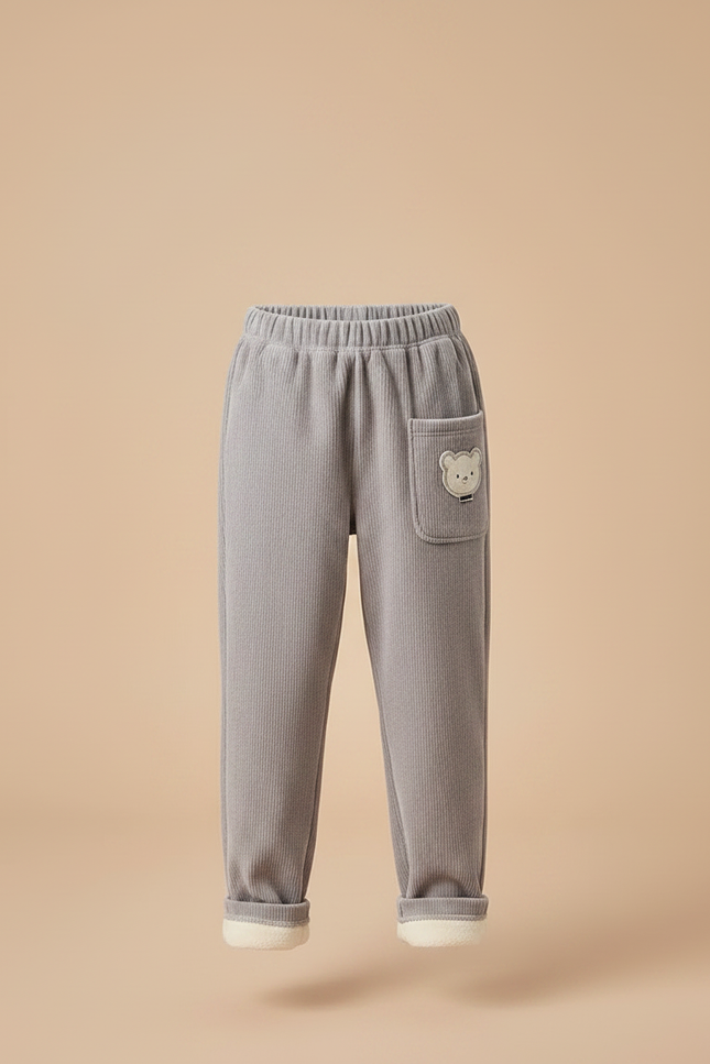 Pantalon Gris Enfant Côtelé Doublé Chaud Décontracté Ours - Cordé - vue 3